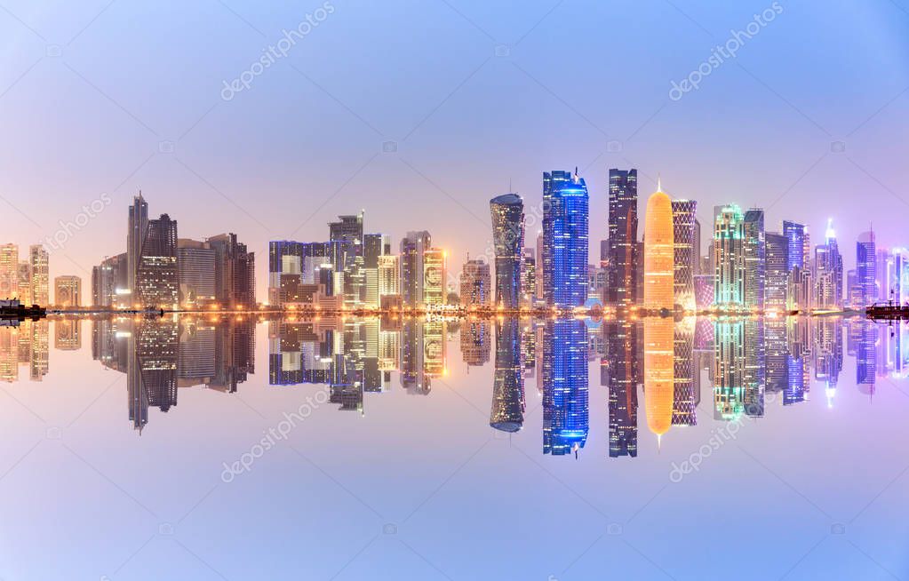 Doha skyline, the buildings architecture over the  Arabian Gulf