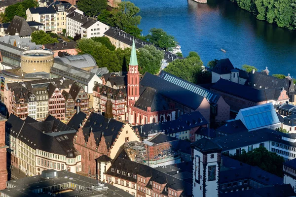 Vista Aérea Igreja Romer Nikolai Centro Cidade Frankfurt — Fotografia de Stock