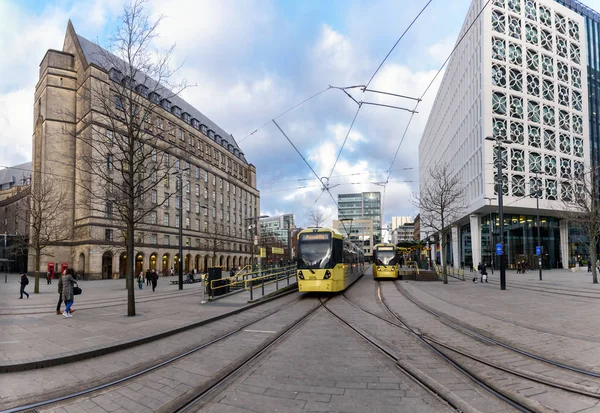 Manchester Metro Link Tram System Has Been Developed Encourage Easier — Stock Photo, Image