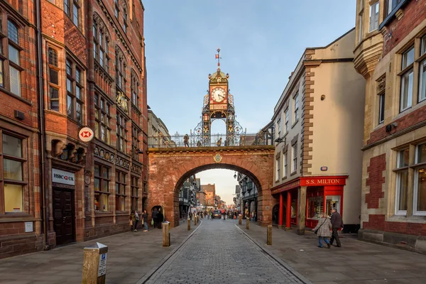 Eastgate Clock Ścianie Miasta Eastgate Street Mieście Chester Anglia — Zdjęcie stockowe