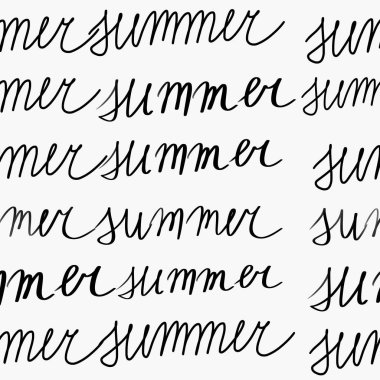 Beyaz arkaplanda el yazısıyla yazılmış bir yazı. Siyah harfler. Siyah ve beyaz pürüzsüz desen. Yaz baskısı, ambalaj, duvar kağıdı, tekstil, kumaş tasarımı
