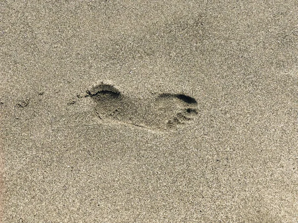 Fotavtryck Sand Närbild Sommarkoncept Kopiera Utrymme — Stockfoto