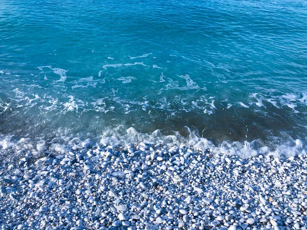 Sea Wave White Pebble Blue Ocean Background Travel Concept Summer — Stock Photo, Image