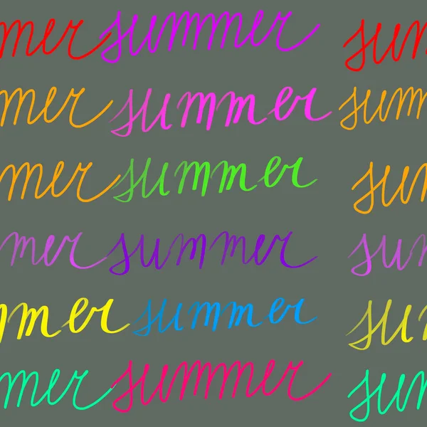 Neon Multicolored Summer Word Gray Background Summer Seamless Pattern Handwriting — Stock Photo, Image