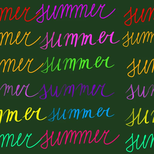 Parola Estiva Disegnata Mano Sfondo Verde Lettere Neon Colorate Schema — Foto Stock