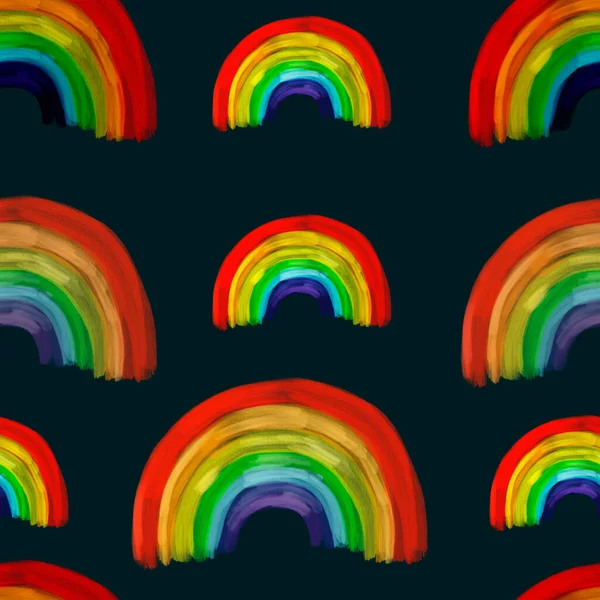 濃い青の背景に虹を描いた シームレスなパターン Lgbtqプリント 子供のデザイン — ストック写真