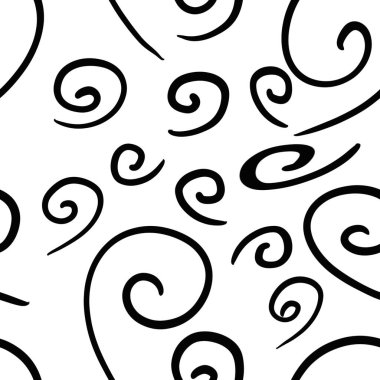 Basit siyah beyaz desenli. Beyaz arka planda siyah virgüller. El çizimi. Kırtasiye, baskı, ambalaj, duvar kağıdı, tekstil, kumaş tasarımı