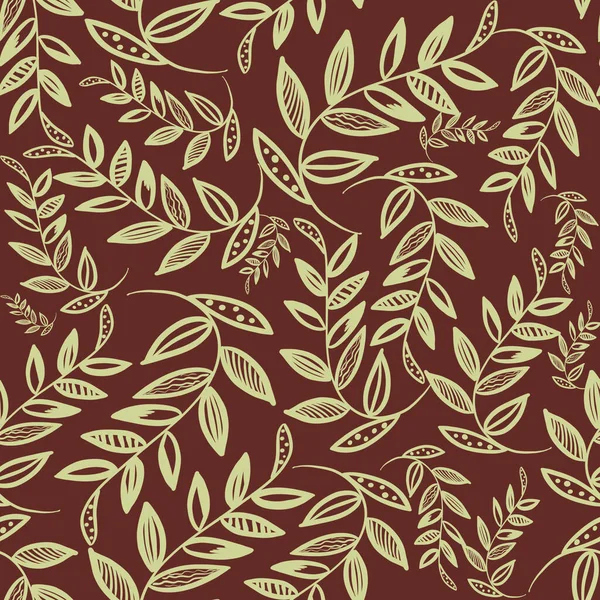 Seamless Pattern Outline Branch Leaves Brown Background Botany Print Linen — Stock Photo, Image