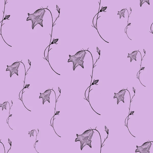 ピンクの背景に鉛筆画の鐘の花 繊細なシームレスなパターン リネン寝具 ファブリック パッケージ印刷 結婚式のデザイン — ストック写真