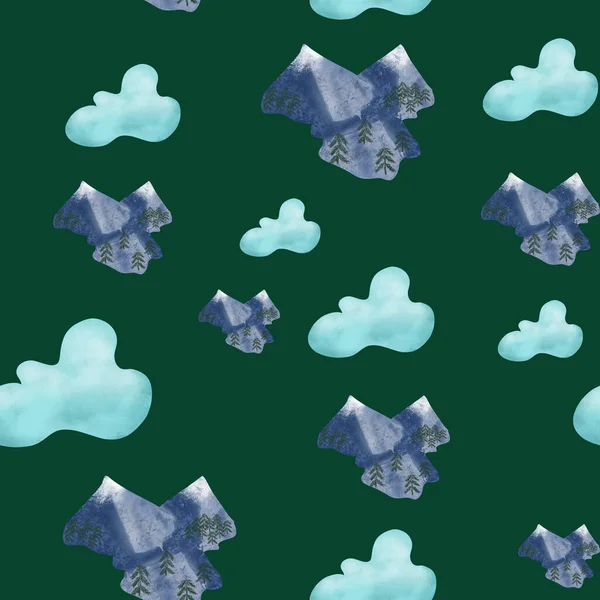 과푸른 배경의 눈덮인 산들로 이루어진 무미건조 패턴입니다 디자인 — 스톡 사진