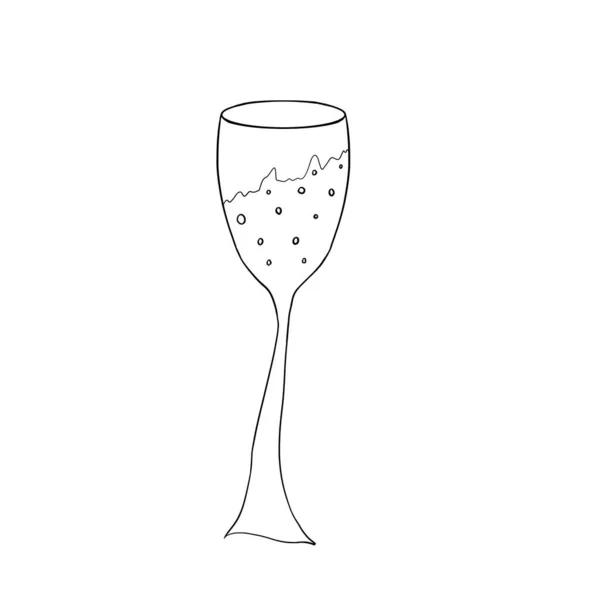 Ett Glas Champagne Isolerat Vitt Pennteckning Fest Nyår Semester Koncept — Stockfoto