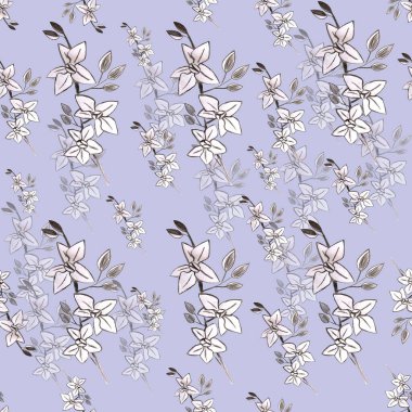 Açık mavi arka planda orkideleri olan kusursuz desen. Kalem el çizimi. Çin geleneksel şablonu. Yazdırma, paketleme, duvar kağıdı, tekstil, kumaş tasarımı