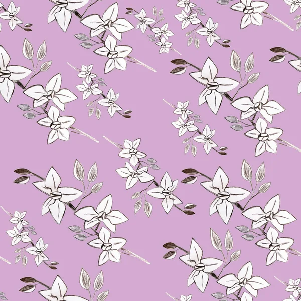 Naadloos Orchidee Patroon Roze Achtergrond Witte Orchideeën Patroon Print Ontwerp — Stockfoto