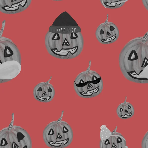 Patrón Sin Costuras Con Calabazas Blancas Negras Halloween Jack Lanterns —  Fotos de Stock