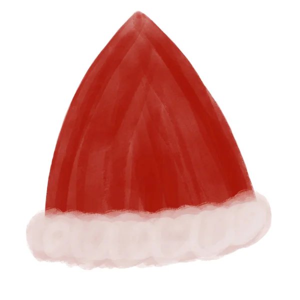 Watercolor Hand Drawing Santa Claus Hat Isolated White Christmas Symbol — Stock Photo, Image