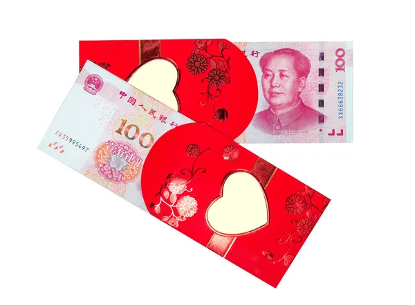 Jüan Vagy Rmb Kínai Valuta Piros Borítékot — Stock Fotó