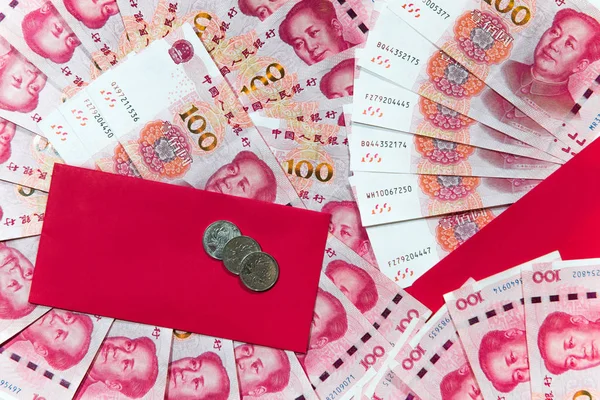 Yuan Rmb Moneda China Con Sobre Rojo — Foto de Stock