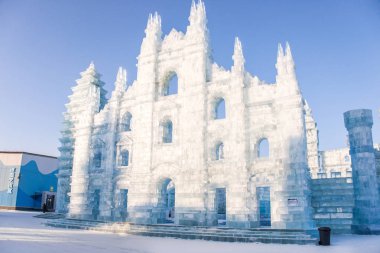 Harbin, Çin - 2 Ocak 2019: Harbin Uluslararası Buz ve kar Heykel Festivali Harbin yer alır bir yıllık kış festivali olan. Dünyanın en büyük buz ve kar Festivali olduğunu.