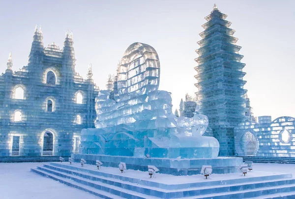 Harbin Mezinárodní Festival Ledu Sněhu Sochařství Každoroční Zimní Festival Harbin — Stock fotografie