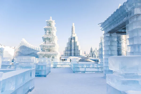 Harbin International Jég Szobrászat Fesztivál Egy Éves Téli Fesztivál Harbin — Stock Fotó