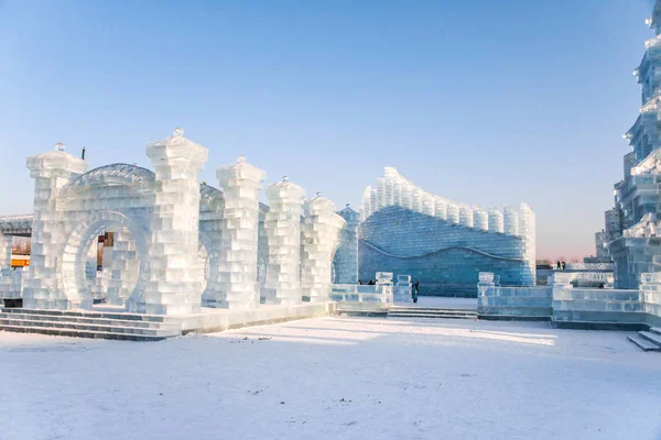 Harbin International Jég Szobrászat Fesztivál Egy Éves Téli Fesztivál Harbin — Stock Fotó