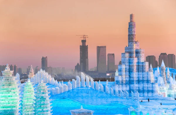 Harbin Mezinárodní Festival Ledu Sněhu Sochařství Každoroční Zimní Festival Harbin — Stock fotografie