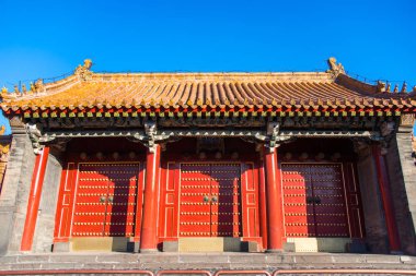 The Mukden Palace or Shenyang Imperial Palace was the former imperial palace of the early Manchu, Qing dynasty, Liao Ning, China clipart