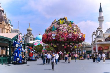 Seul,Güney Kore-Nis 24 ,2019: Everland Resort Yongin bulunan bir tema parkı ve tatil beldesidir. Güney Kore'nin en ünlü eğlence parkı.