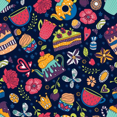 Çay saati. Şirin seamless modeli. 