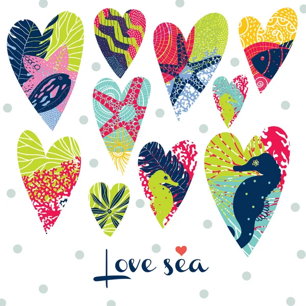 Love Sea Postcard Marine Heart — Stock Vector