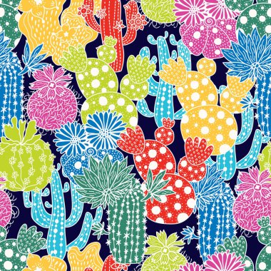 Şirin kaktüs. Renkli, pürüzsüz desen.