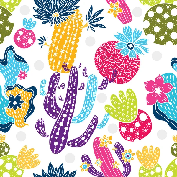 Leuke Cactus Kleurrijk Naadloos Patroon — Stockvector