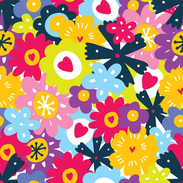 Cute Flowers Polka Dot Seamless Pattern — Stock Vector