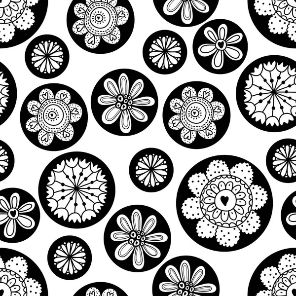 Aranyos Fekete Virágok Pöttyös Varrat Nélküli Mintát — Stock Vector