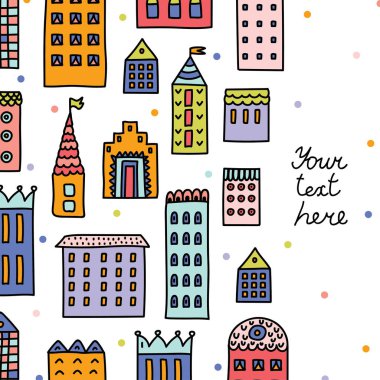 Evim güzel evim. Evleriyle şirin kart. Şehir.