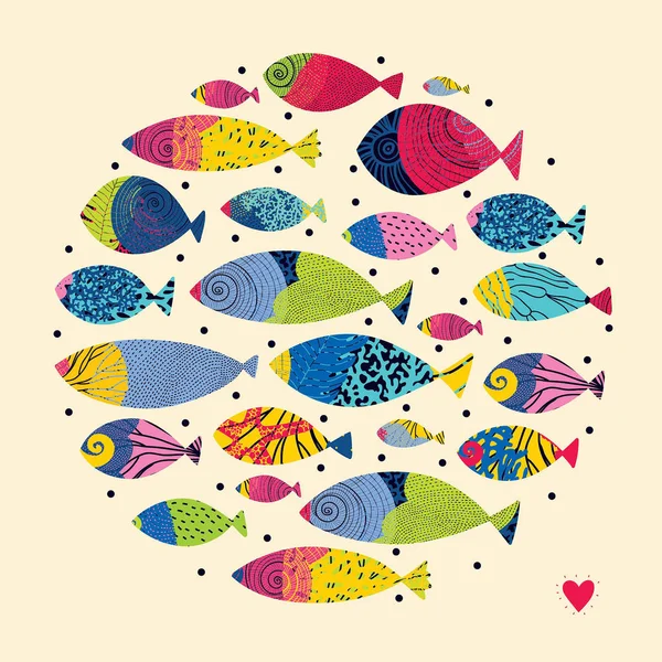 Colorful Hand Drawn Fish Pastel Yellow Background — Stock Vector