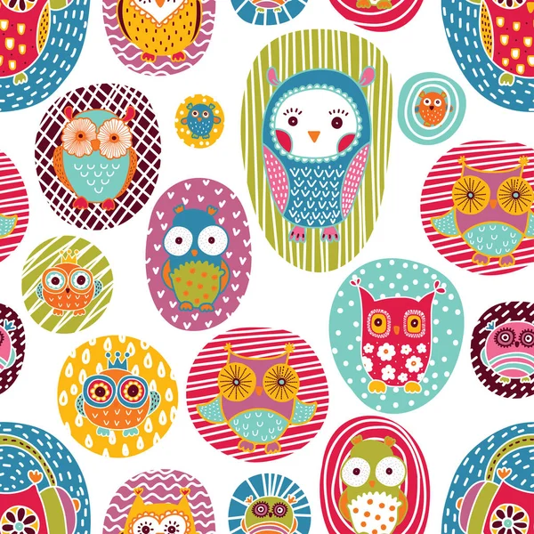 Cute Owls Seamless Pattern — Stock Vector