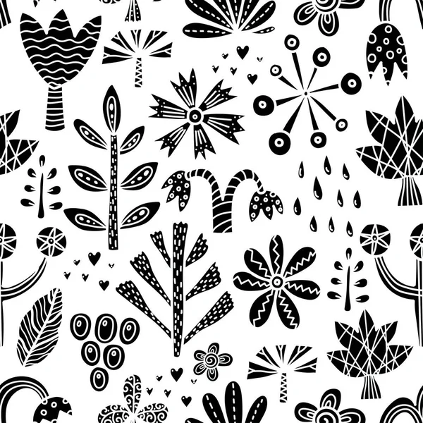 Textura Sin Costura Floral Negra Patrón Sin Fin Con Flores — Archivo Imágenes Vectoriales