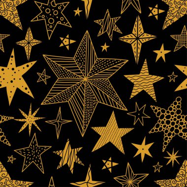 Siyah ve altın yıldız. Sorunsuz vektör desen. Duvar kağıdı, desen dolgularını, web sayfası arka planı, yüzey dokuları için seamless modeli-ebilmek var olmak kullanılmış.