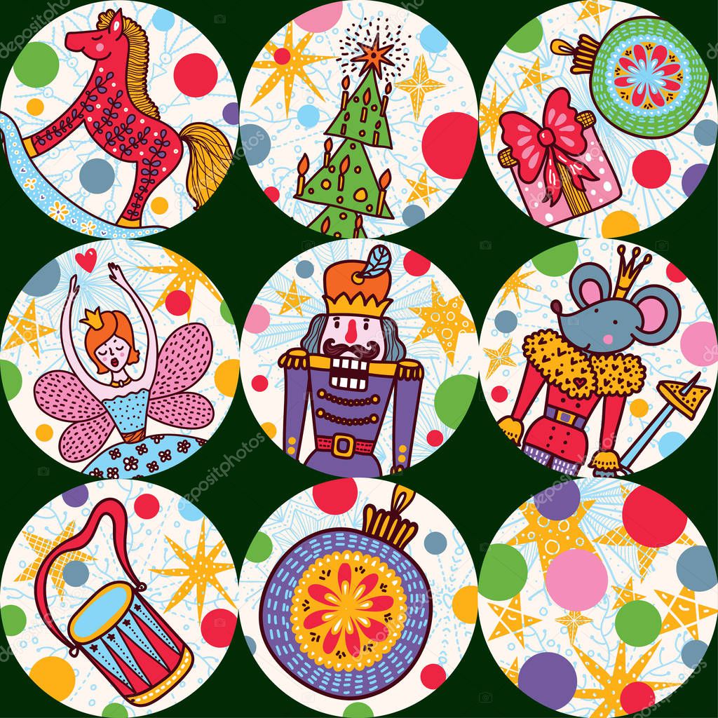 Christmas line vector seamless Nutcracker pattern.  Seamless pattern can be used for wallpaper, pattern fills, web page background, surface textures.