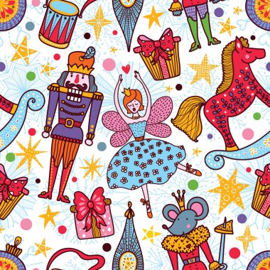 Noel vektörü kusursuz fındıkkıran deseni. Duvar kağıdı, şablon dolguları, web sayfası arka planı, yüzey dokuları için pürüzsüz desen kullanılabilir.