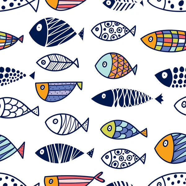 Line Seamless Pattern Cute Fish Sea Background — Stock Vector