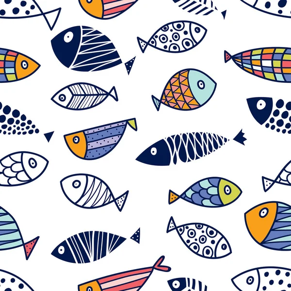 Ligne Motif Sans Couture Avec Des Poissons Mignons Fond Marin — Image vectorielle