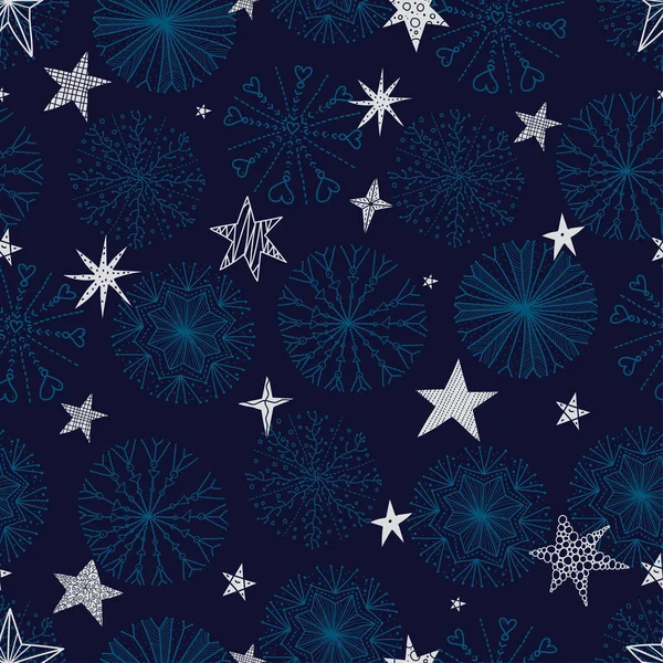 Lindo Patrón Sin Costuras Invierno Con Copos Nieve Decorativos Estrellas — Archivo Imágenes Vectoriales