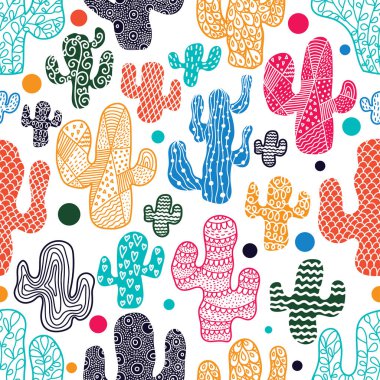 Şirin kaktüs. Renkli, pürüzsüz desen.