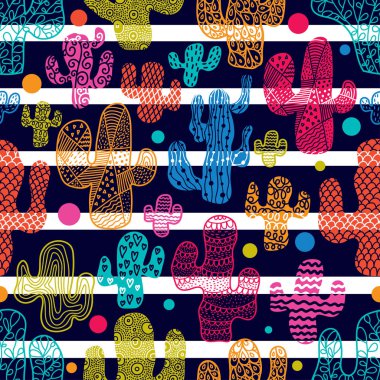 Şirin kaktüs. Renkli, pürüzsüz desen.