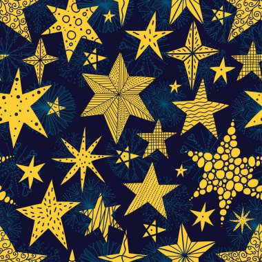Sevimli yıldızlar. Sorunsuz vektör desen. Duvar kağıdı, desen dolgularını, web sayfası arka planı, yüzey dokuları için seamless modeli-ebilmek var olmak kullanılmış.