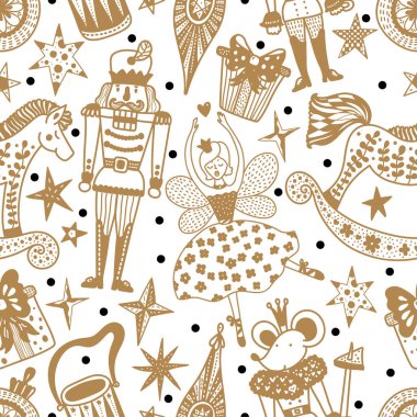 Noel vektörü kusursuz fındıkkıran deseni. Duvar kağıdı, şablon dolguları, web sayfası arka planı, yüzey dokuları için pürüzsüz desen kullanılabilir.