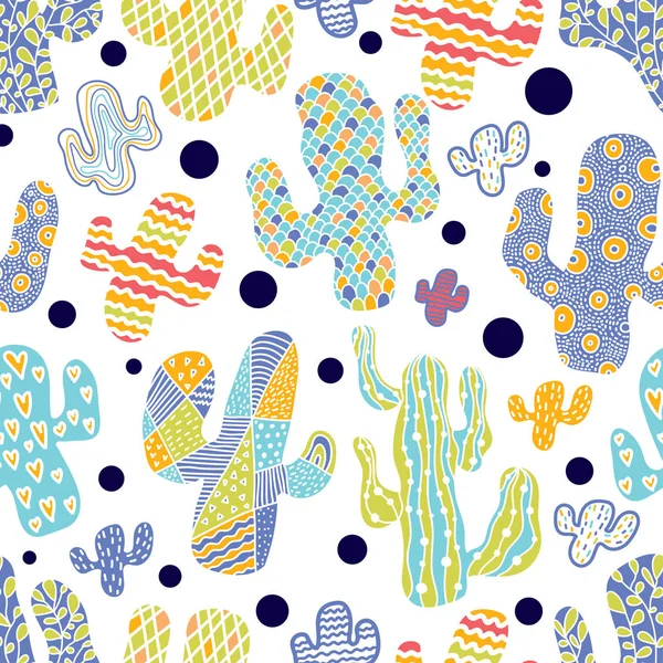 Cute Cactus Colorful Seamless Pattern — Stock Vector