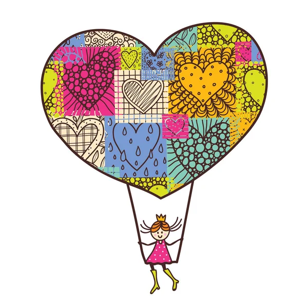 Postkarte Mit Süßem Mädchen Und Ballon — Stockvektor